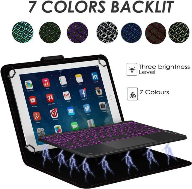 Alt view image 2 of 7 - WERLEO Universal Keyboard Case for 9 - 11 inch Tablet with Touchpad, 2-in-1 Bluetooth Wireless Keyboard Case for 9" 9.7" 10.1" 10.2" 10.5" 10.9" 11" with Touchpad 7 Colors Backlit Leather Folio Cover