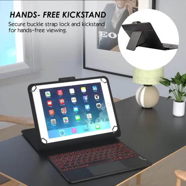 Alt view image 3 of 7 - WERLEO Universal Wireless Keyboard Case for 7 - 8 inch Tablet with Touchpad, 2-in-1 Bluetooth Wireless Keyboard Case for 7" 7.9" 8" with Touchpad 7 Colors Backlit Leather Folio Cover