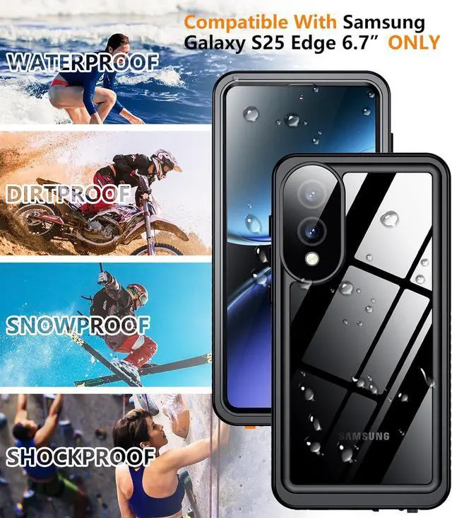 Alt view image 7 of 7 - WERLEO for Samsung Galaxy S25 Edge Case Waterproof, Built-in Lens & Screen Protector Military Grade Shockproof Dropproof IP68 Underwater Full Body Phone Case for Galaxy S25 Edge 6.7"
