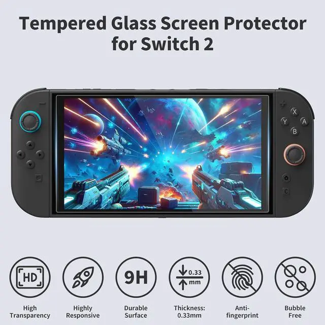 Alt view image 4 of 7 - WERLEO Switch 2 Case Accessories Bundle for Nintendo Switch2 Kit, Protective Switch Carrying Case with 10 Game Card Slot, Screen Protector Tempered Glass and 8pcs Thumb Grips Caps - Black