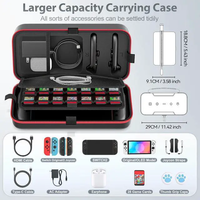 Alt view image 3 of 6 - WERLEO Switch 2 Case for Joy-con 2 & Charger for 2025 Nintendo 2 & 2021 OLED & 2017 Original, Portable Travel Case with 28 Game Holders, Hard Shell Switch 2 Carrying Case for Nintendo Accessory Kit
