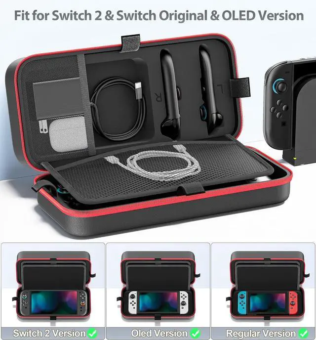 Alt view image 5 of 6 - WERLEO Switch 2 Case for Joy-con 2 & Charger for 2025 Nintendo 2 & 2021 OLED & 2017 Original, Portable Travel Case with 28 Game Holders, Hard Shell Switch 2 Carrying Case for Nintendo Accessory Kit