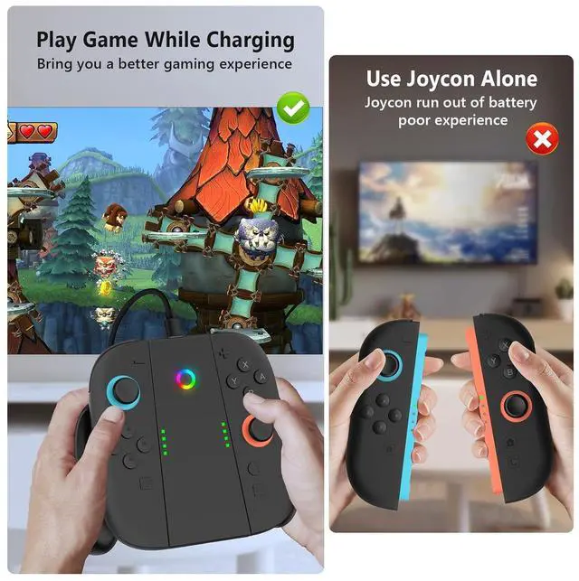 Alt view image 6 of 7 - WERLEO Joycon Charger Grip for Nintendo Switch 2 Accessories, Switch 2 Joy Con Controller Comfort Charging Grips with LED Indicator,Play While Charging