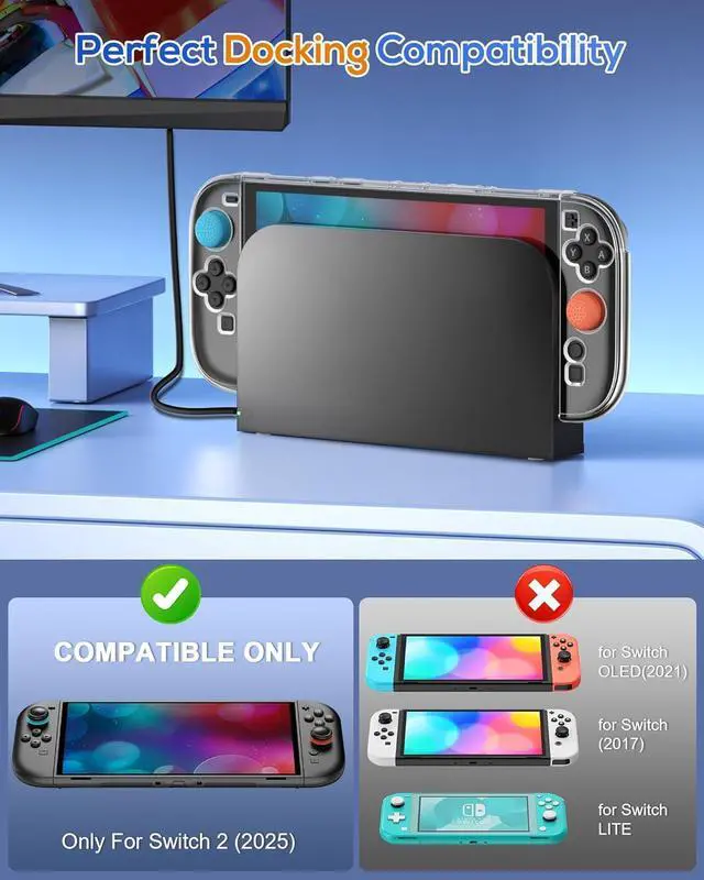 Alt view image 2 of 7 - WERLEO Clear Protective Case for Nintendo Switch 2(2025), Dockable Transparent Slim Hard Shell for Switch 2 Accessories, Scratch&Shock Protection Cover for Joycon 2 with Screen Protector, 8 Thumb Grip