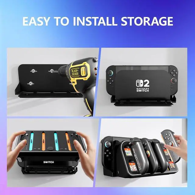 Alt view image 5 of 7 - WERLEO 4-in-1 Wall Mount for Nintendo Switch 2 - Switch Wall Mount with RGB Light & Joy Con Charger - 4 Joy Con Charging ports, 7 RGB Modes Light, 4 Game Card Storage - Magnetic Charging with LED