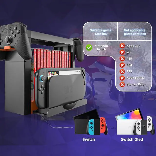 Alt view image 2 of 7 - WERLEO Game Storage Tower Compatible With Nintendo Switch 2, Switch 2 Stand Holder, Game Disk Rack, Controller Organizer, Switch Holder Stand for Gamers