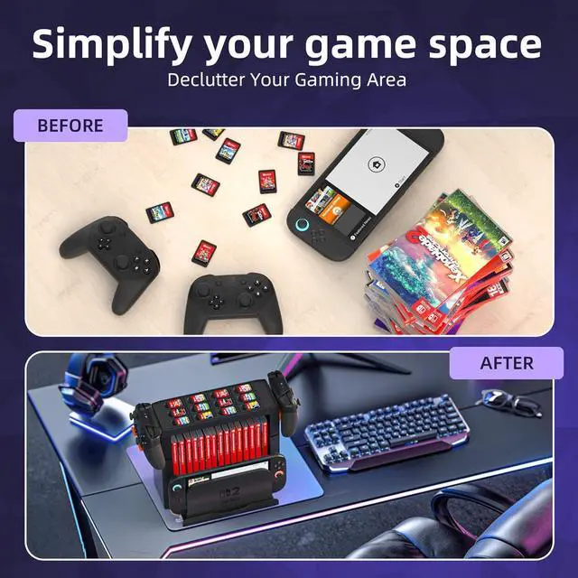 Alt view image 4 of 7 - WERLEO Game Storage Tower Compatible With Nintendo Switch 2, Switch 2 Stand Holder, Game Disk Rack, Controller Organizer, Switch Holder Stand for Gamers