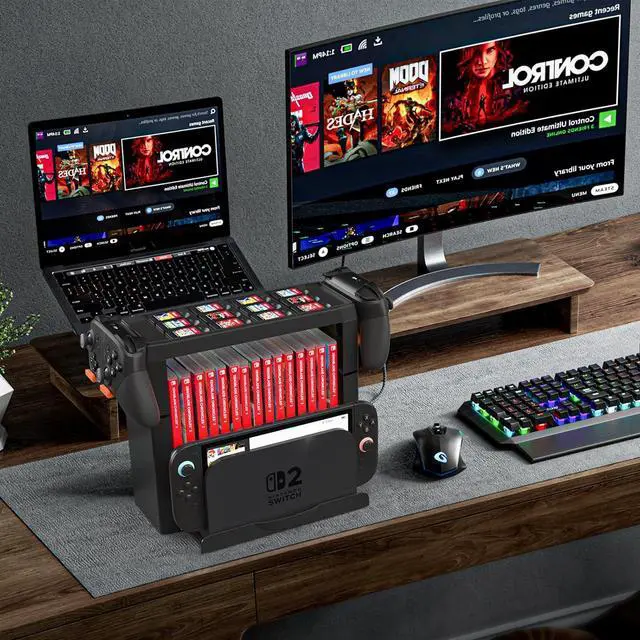 Alt view image 6 of 7 - WERLEO Game Storage Tower Compatible With Nintendo Switch 2, Switch 2 Stand Holder, Game Disk Rack, Controller Organizer, Switch Holder Stand for Gamers