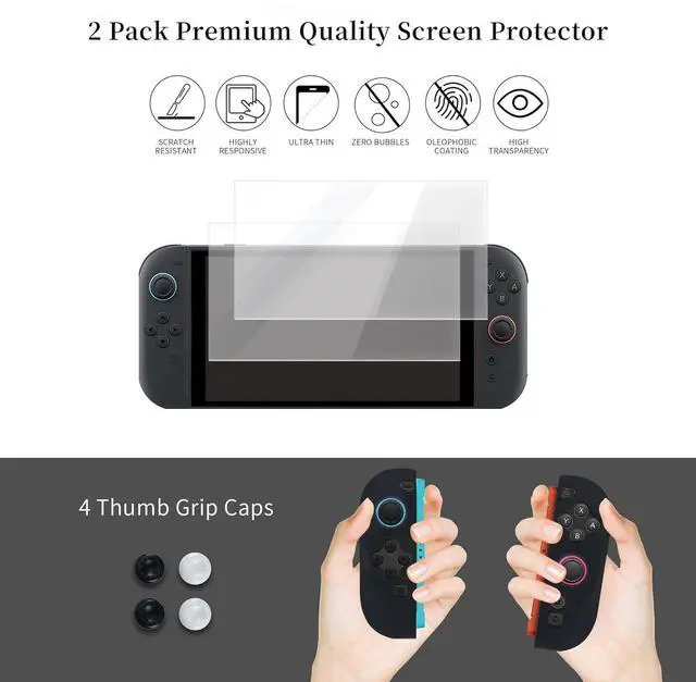 Alt view image 5 of 7 - WERLEO Case Compatible with Nintendo Switch 2, 10 in 1 Switch 2 Accessories Bundle Kit with Carrying Case, Protective Case Cover, Screen Protector and 4pcs Thumb Grips Caps