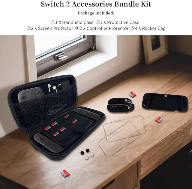Alt view image 7 of 7 - WERLEO Case Compatible with Nintendo Switch 2, 10 in 1 Switch 2 Accessories Bundle Kit with Carrying Case, Protective Case Cover, Screen Protector and 4pcs Thumb Grips Caps