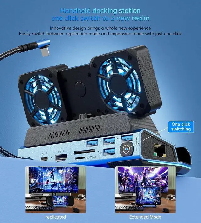 Alt view image 3 of 6 - WERLEO Steam Deck OLED & ROG Ally X & Legion GO - 10-in-1 Docking Station Dismantling Dual Cool Fans Steam, 4K@60Hz, 4 USB Ports, 100W PD Charging, Gigabit Ethernet Fit for Steam Deck
