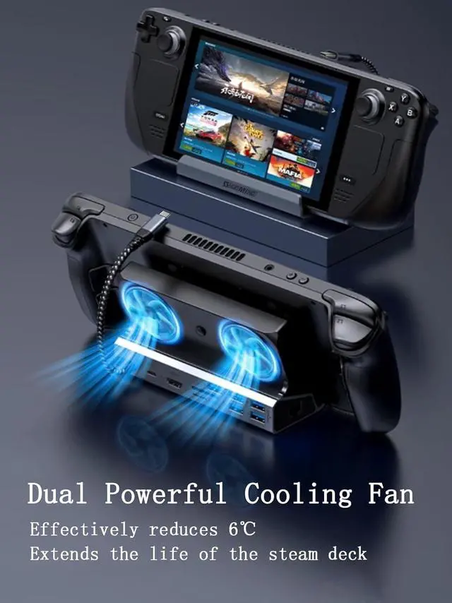 Alt view image 4 of 7 - WERLEO 10-in-1 Docking Station for Steam Deck OLED & ROG Ally X & Legion Go, Dual Cooling Fan 5 USB Ports, 4K@60Hz HDMI 2.0, 100W Charging Port Support ROG Ally 30W Mode, Gigabit Ethernet, SD/TF