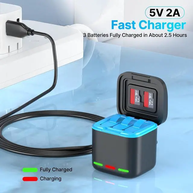 Alt view image 2 of 7 - WERLEO Battery Charger for Hero 8/7/6/5 Black Battery 3-Pack 1500mAh and USB Storage 3-Channel Fast Charger for GoPro Hero 8 Black, Hero 7 Black, Hero 6 Black, Hero 5 Black with Micro SD Card Slot