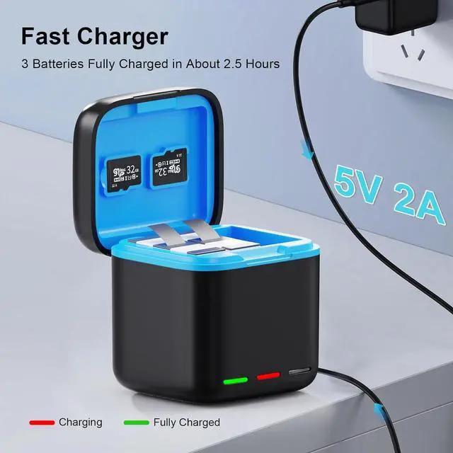 Alt view image 6 of 7 - WERLEO Battery Charger for Hero 13 Black, 3-Pack 2200mAh Battery USB Storage 3-Channel Fast Charger Fully Compatible with GoPro Hero 13 Black Official with Micro SD Card Slot