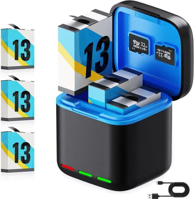 Main image of WERLEO Battery Charger for Hero 13 Black, 3-Pack 2200mAh Battery USB Storage 3-Channel Fast Charger Fully Compatible with GoPro Hero 13 Black Official with Micro SD Card Slot