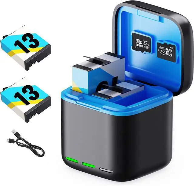 Main image of WERLEO Battery Charger for Hero 13 Black, 2-Pack 2200mAh Battery USB Storage 3-Channel Fast Charger Fully Compatible with GoPro Hero 13 Black Official with Micro SD Card Slot