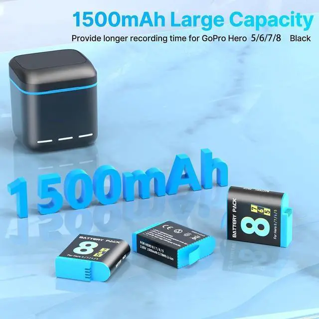 Alt view image 5 of 7 - WERLEO Battery Charger for Hero 8/7/6/5 Black Battery 3-Pack 1500mAh and USB Storage 3-Channel Fast Charger for GoPro Hero 8 Black, Hero 7 Black, Hero 6 Black, Hero 5 Black with Micro SD Card Slot