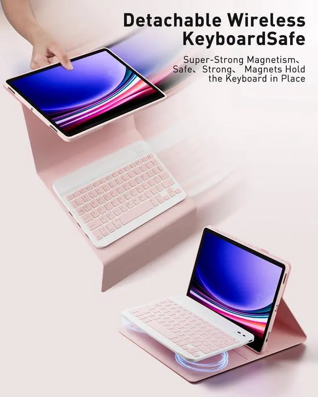 Alt view image 4 of 7 - WERLEO Bluetooth Keyboard Case with Mouse for Lenovo Tab One / Tab K9 8.7 inch 2025 TB305XU TB305FU Protective Cover with Wireless Mouse / Keyboard Pink