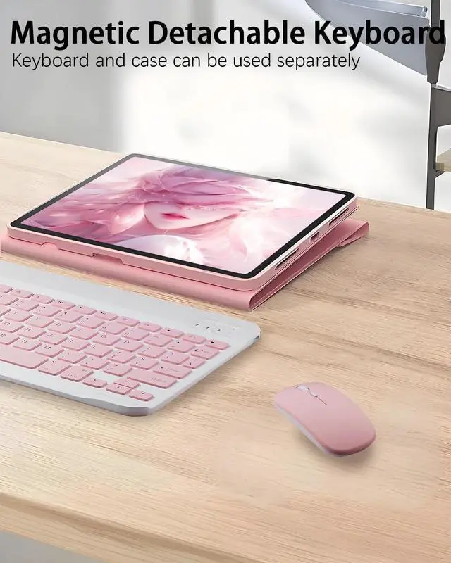 Alt view image 5 of 7 - WERLEO Bluetooth Keyboard Case with Mouse for Lenovo Tab One / Tab K9 8.7 inch 2025 TB305XU TB305FU Protective Cover with Wireless Mouse / Keyboard Pink