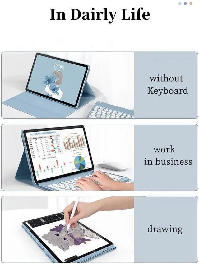 Alt view image 3 of 7 - WERLEO Bluetooth Keyboard Case with Mouse for LENOVO TAB M9 9" 2023 TB310XU TB310FU Protective Cover with Wireless Mouse / Keyboard Blue