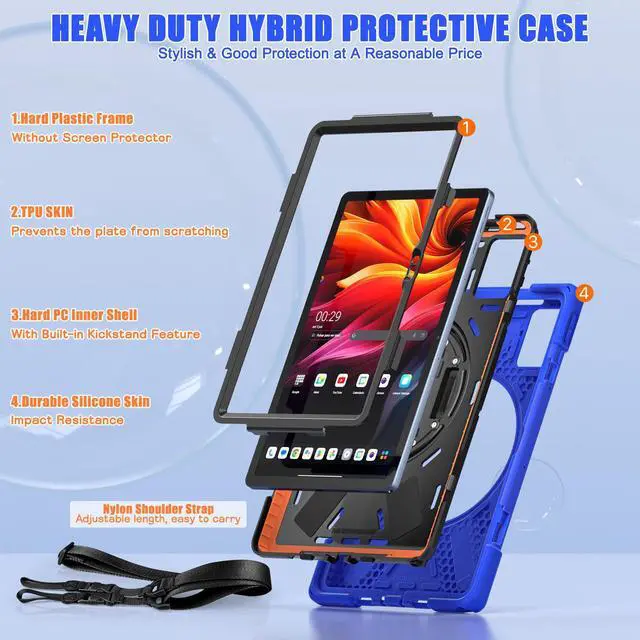 Alt view image 7 of 7 - WERLEO Case for Lenovo Tab K11 Plus 11.45 inch 2024 TB352FU TB352XU Shockproof Protective Cover Pencil Holder Stand Shoulder Strap Stylus Pen Blue