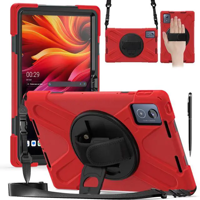 Main image of WERLEO Case for Lenovo Tab K11 Plus 11.45 inch 2024 TB352FU TB352XU Shockproof Protective Cover Pencil Holder Stand Shoulder Strap Stylus Pen Red