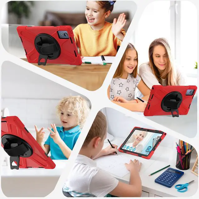 Alt view image 4 of 7 - WERLEO Case for Lenovo Tab K11 Plus 11.45 inch 2024 TB352FU TB352XU Shockproof Protective Cover Pencil Holder Stand Shoulder Strap Stylus Pen Red