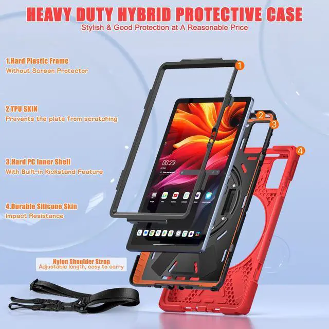 Alt view image 7 of 7 - WERLEO Case for Lenovo Tab K11 Plus 11.45 inch 2024 TB352FU TB352XU Shockproof Protective Cover Pencil Holder Stand Shoulder Strap Stylus Pen Red