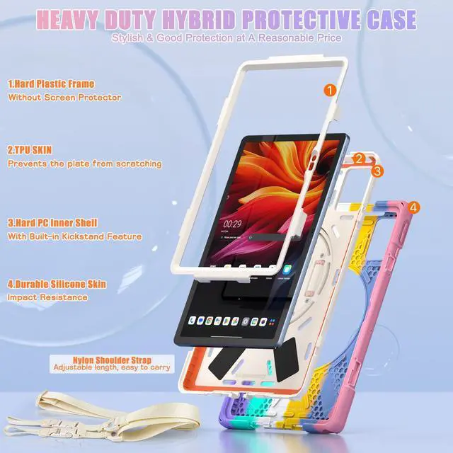 Alt view image 7 of 7 - WERLEO Case for Lenovo Tab K11 Plus 11.45 inch 2024 TB352FU TB352XU Shockproof Protective Cover Pencil Holder Stand Shoulder Strap Stylus Pen Pink
