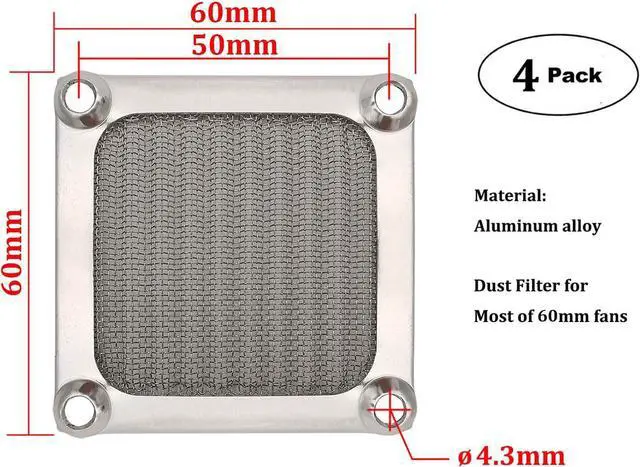 Alt view image 3 of 7 - WERLEO 60mm Computer Case Fan Filter Grills with Screws, Aluminum Frame Ultra Fine Stainelss Steel Mesh - 4 Pack