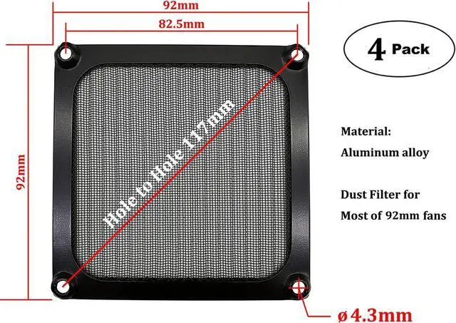 Alt view image 2 of 7 - WERLEO 90mm 92mm Computer Fan Filter Grills with Screws, Aluminum Frame Ultra Fine Stainelss Steel Mesh - 4 Pack
