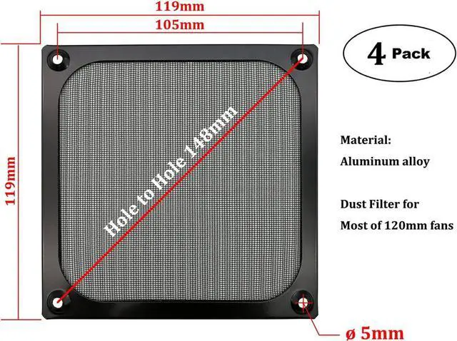 Alt view image 2 of 7 - WERLEO 120mm Computer Fan Filter Grills with Screws, Ultra Fine Aluminum Mesh - 4 Pack