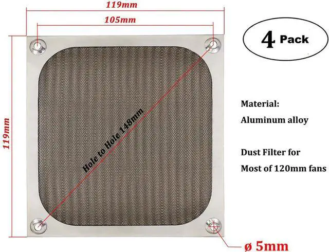Alt view image 2 of 7 - WERLEO 120mm Computer Fan Filter Grills with Screws, Ultra Fine Aluminum Mesh - 4 Pack Silver