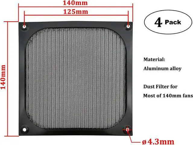 Alt view image 2 of 7 - WERLEO 140mm PC Computer Case Fan Dust Filter Grills Dustproof Case Cover with Screws, Aluminum Frame Ultra Fine Stainelss Steel Mesh - 4 Pack