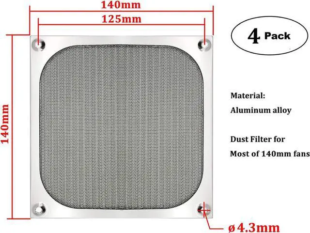 Alt view image 2 of 7 - WERLEO 140mm PC Computer Case Fan Dust Filter Grills Dustproof Case Cover with Screws, Aluminum Frame Ultra Fine Stainelss Steel Mesh - 4 Pack Silver