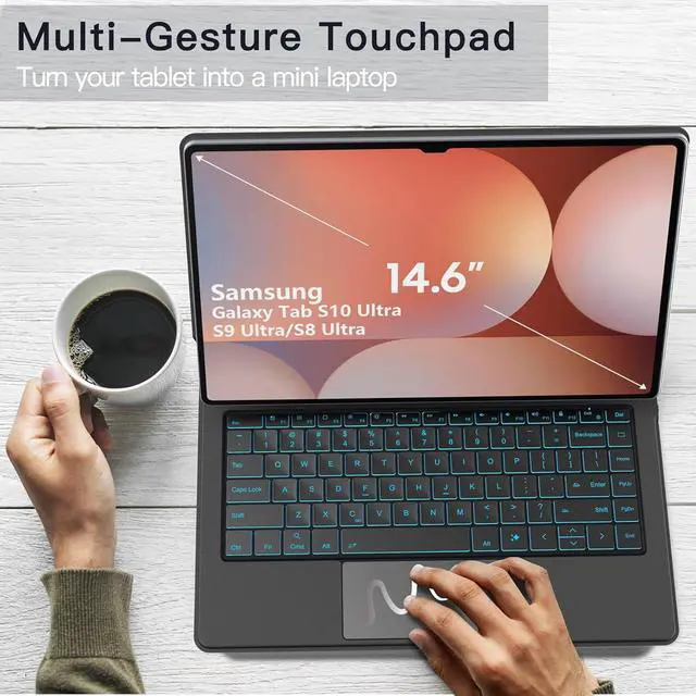 Alt view image 6 of 7 - WERLEO Magic Keyboard Case for Samsung Galaxy Tab S10 Ultra S9 Ultra S8 Ultra 14.6 inch Case Magnetic Floating Cantilever Stand with Multi-Touch Trackpad Pen Holder 7 Color Backlit Keyboard
