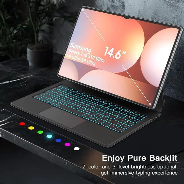 Alt view image 4 of 7 - WERLEO Magic Keyboard Case for Samsung Galaxy Tab S10 Ultra S9 Ultra S8 Ultra 14.6 inch Case Magnetic Floating Cantilever Stand with Multi-Touch Trackpad Pen Holder 7 Color Backlit Keyboard