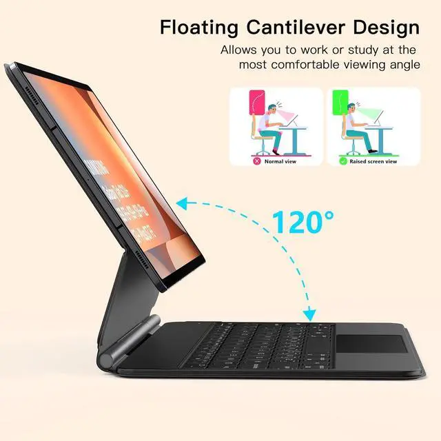 Alt view image 3 of 7 - WERLEO Keyboard Case for Samsung Galaxy Tab S10 Plus S9 Plus S9 FE Plus S8 Plus S7 Plus S7 FE 12.4 inch Magic Floating Cantilever Magnetic Stand, 3-Level 7 Color Backlit & Built-in Trackpad