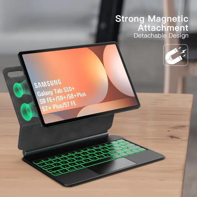 Alt view image 5 of 7 - WERLEO Keyboard Case for Samsung Galaxy Tab S10 Plus S9 Plus S9 FE Plus S8 Plus S7 Plus S7 FE 12.4 inch Magic Floating Cantilever Magnetic Stand, 3-Level 7 Color Backlit & Built-in Trackpad
