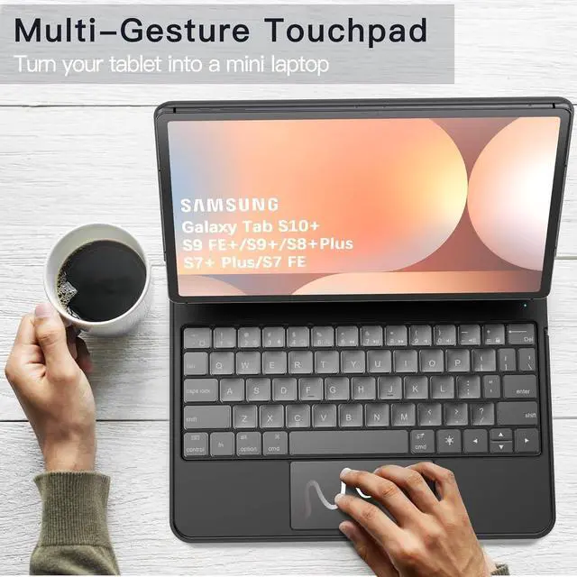 Alt view image 6 of 7 - WERLEO Keyboard Case for Samsung Galaxy Tab S10 Plus S9 Plus S9 FE Plus S8 Plus S7 Plus S7 FE 12.4 inch Magic Floating Cantilever Magnetic Stand, 3-Level 7 Color Backlit & Built-in Trackpad