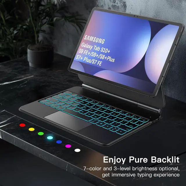 Alt view image 4 of 7 - WERLEO Keyboard Case for Samsung Galaxy Tab S10 Plus S9 Plus S9 FE Plus S8 Plus S7 Plus S7 FE 12.4 inch Magic Floating Cantilever Magnetic Stand, 3-Level 7 Color Backlit & Built-in Trackpad