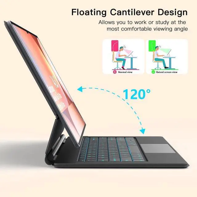 Alt view image 4 of 7 - WERLEO Keyboard Case for Samsung Galaxy Tab S10 FE / S9 FE 5G 10.9 inch / S9 / S8 / S7 11 inch Magic Floating Cantilever Magnetic Stand, 3-Level 7 Color Backlit & Built-in Trackpad