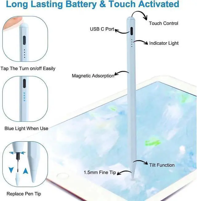 Alt view image 2 of 7 - WERLEO Stylus Pen for iPad 2018-2025, 15 Mins Fast Charge for Apple Pencil with Palm Rejection, Compatible with iPad 11/10/9/8/7/6, Pro M4/ Pro12.9" (6/5/4/3 )/ 11", Air M3/M2/5/4/3, Mini A17 Pro/6/5