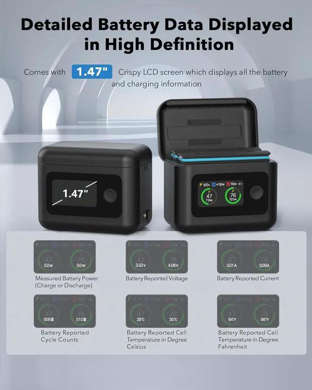 Alt view image 7 of 7 - WERLEO Insta 360 X5 Battery Charger for Insta360 X5 Accessories, 27W Dual Fast Charging Case w/LCD Display, Intelligent Two Way Charger Hub for Insta360 X5 Batteries, Shows Battery SOC, Charger Only