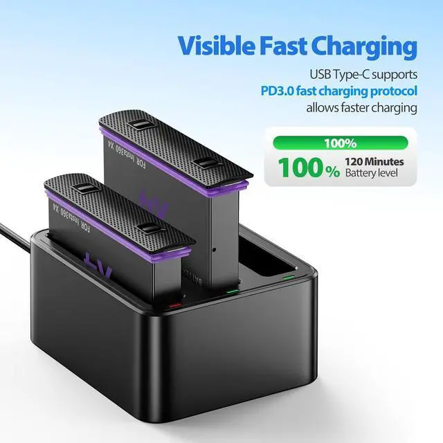 Alt view image 3 of 7 - WERLEO 2 Packs Replacement Batteries for FPZMAS Insta360 X4 Battery 2500mAh and LED USB Quick Battery Charger Hub, Replacement Battery Pack Charger for Insta 360 X4 (2 Batteries+ Charging Box)