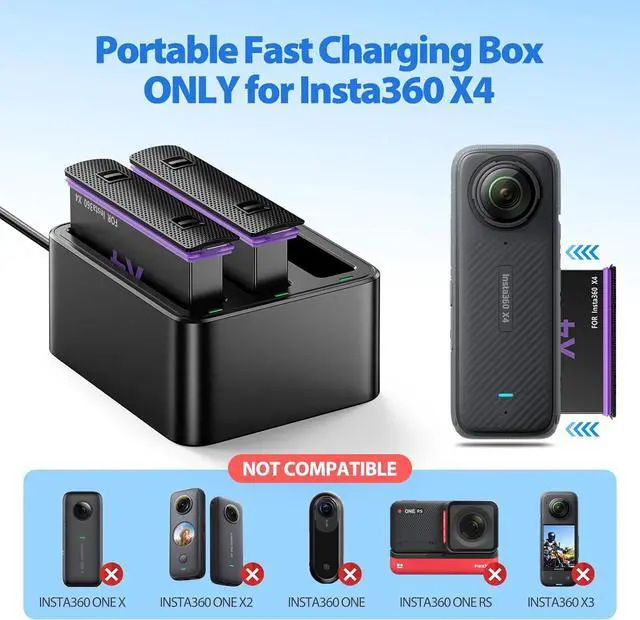 Alt view image 4 of 7 - WERLEO 2 Packs Replacement Batteries for FPZMAS Insta360 X4 Battery 2500mAh and LED USB Quick Battery Charger Hub, Replacement Battery Pack Charger for Insta 360 X4 (2 Batteries+ Charging Box)