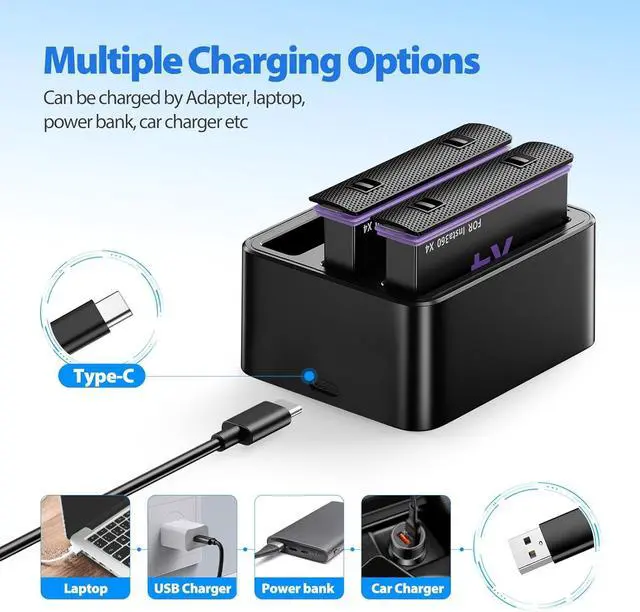 Alt view image 5 of 7 - WERLEO 2 Packs Replacement Batteries for FPZMAS Insta360 X4 Battery 2500mAh and LED USB Quick Battery Charger Hub, Replacement Battery Pack Charger for Insta 360 X4 (2 Batteries+ Charging Box)