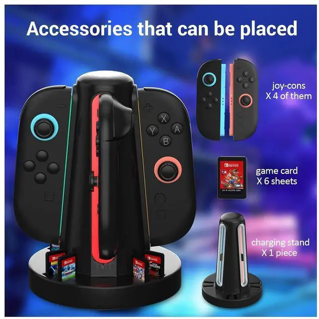 Alt view image 2 of 7 - WERLEO Switch 2 Controller Charging Dock, Fast USB-C Charging Station for Up to 4 Magnetic Switch 2 Joy-Cons, Joy-Con 2 Charging Dock (4-Port Magnetic)