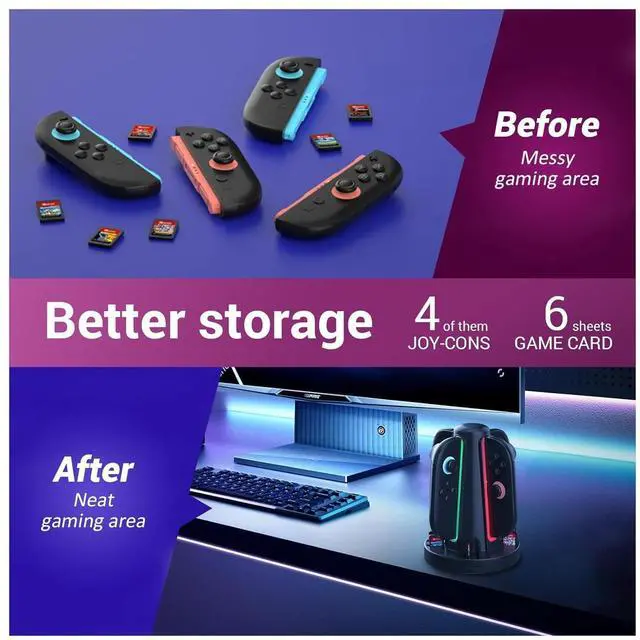 Alt view image 4 of 7 - WERLEO Switch 2 Controller Charging Dock, Fast USB-C Charging Station for Up to 4 Magnetic Switch 2 Joy-Cons, Joy-Con 2 Charging Dock (4-Port Magnetic)