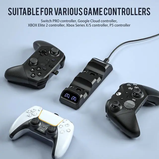 Alt view image 4 of 7 - WERLEO Switch Controller Charger, Fast Charging Dock for Switch Pro Controller, Xbox Series X/S, PS5, and Type-C Gamepads Dual Charger Station with LED Indicators, and Type-C Adapter
